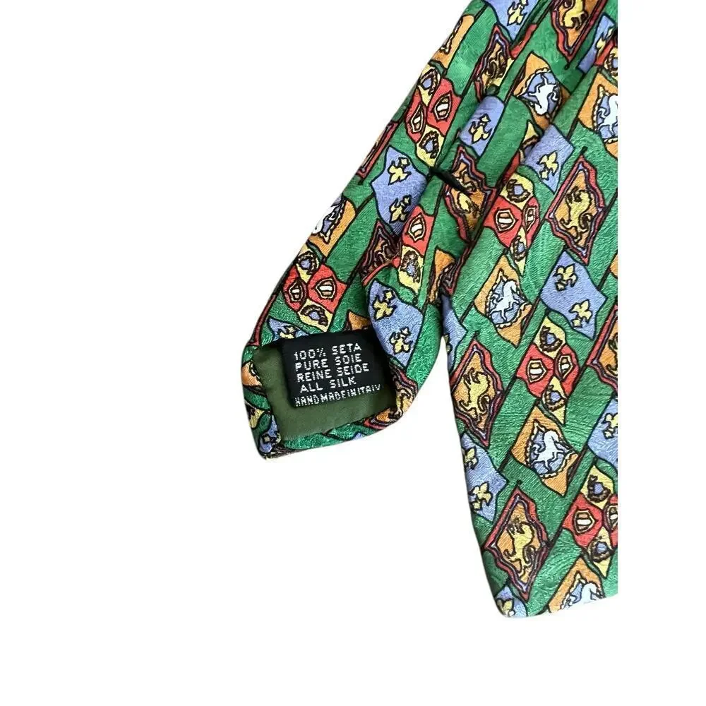 Abercrombie & Fitch Men's Green Blue 100% Silk vintage Print Adjustable Neck Tie